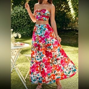 Floral Multicolor Maxi Skirt & Top